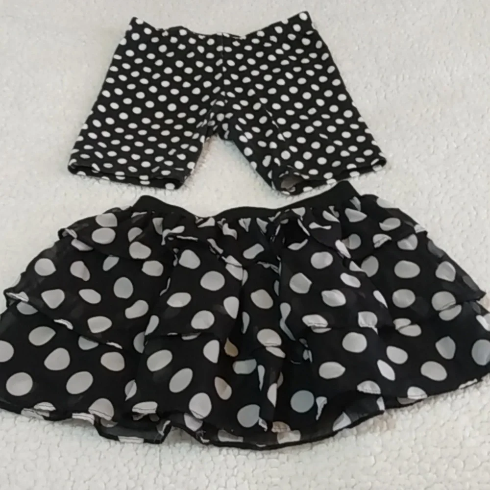 Girls black and white polka dot skirt and shorts‎